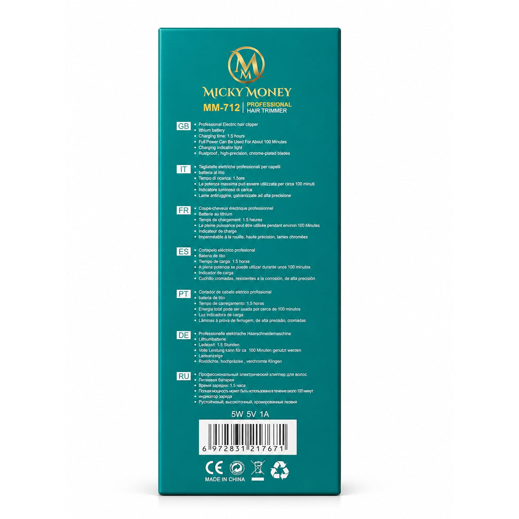 MM712 Hair Trimmer — Cordless, Chrome-Plated Blade