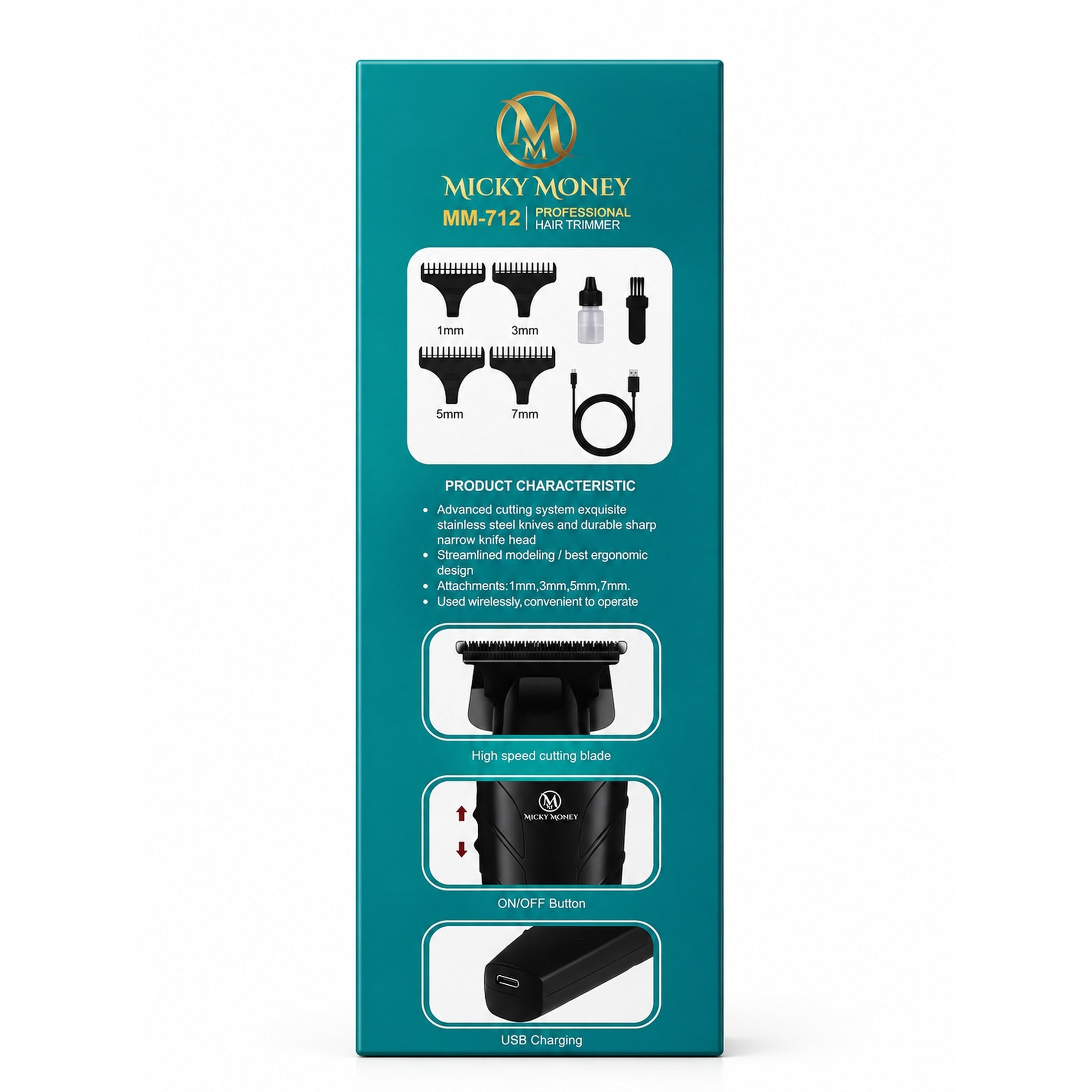 MM712 Hair Trimmer — Cordless, Chrome-Plated Blade