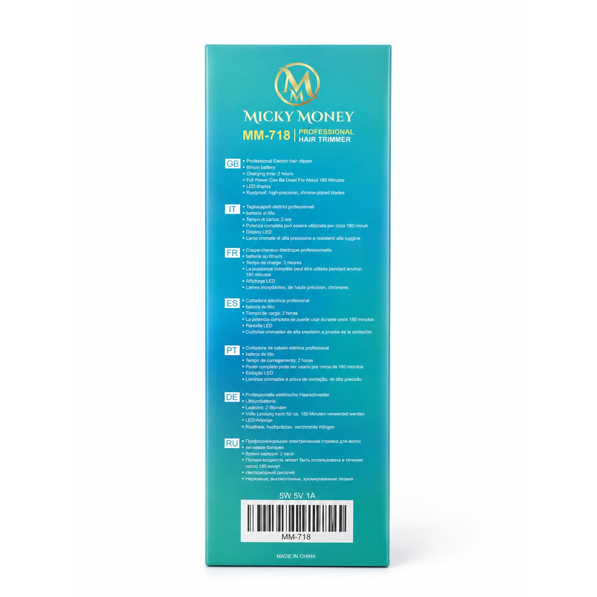 MM718 Hair Trimmer — Cordless, 180-Min Runtime