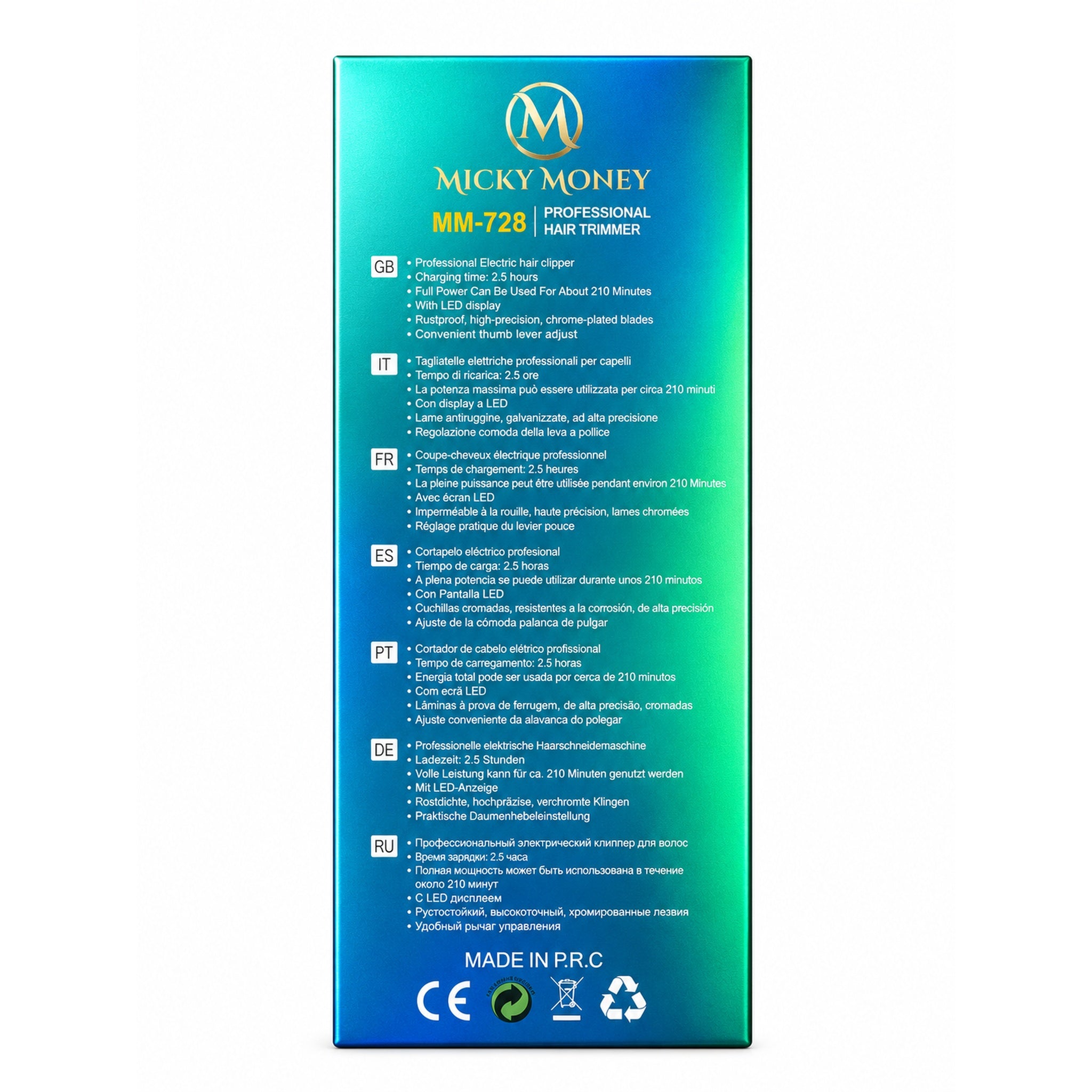 MM728 Hair Trimmer — USB-C, 210-Min Runtime