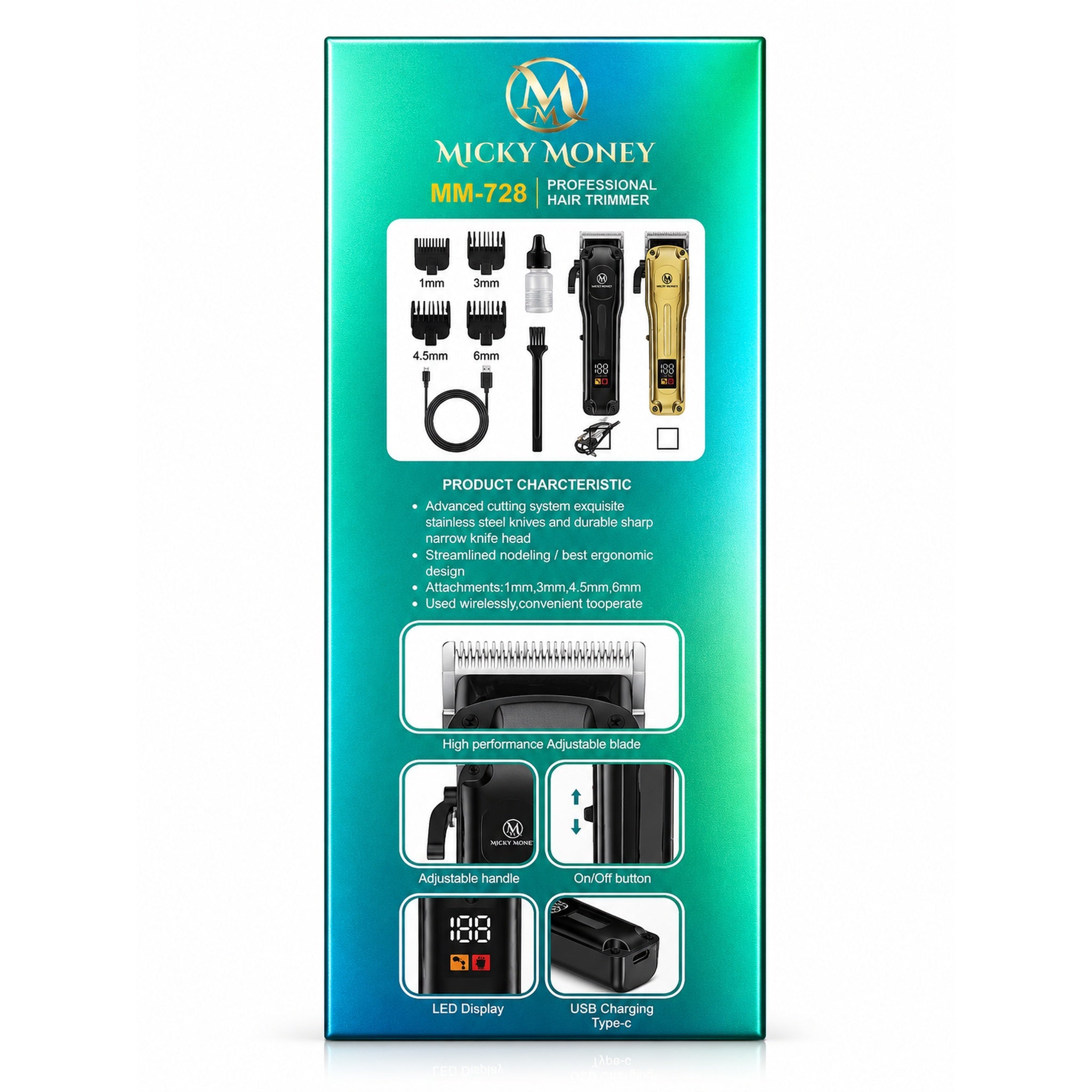MM728 Hair Trimmer — USB-C, 210-Min Runtime