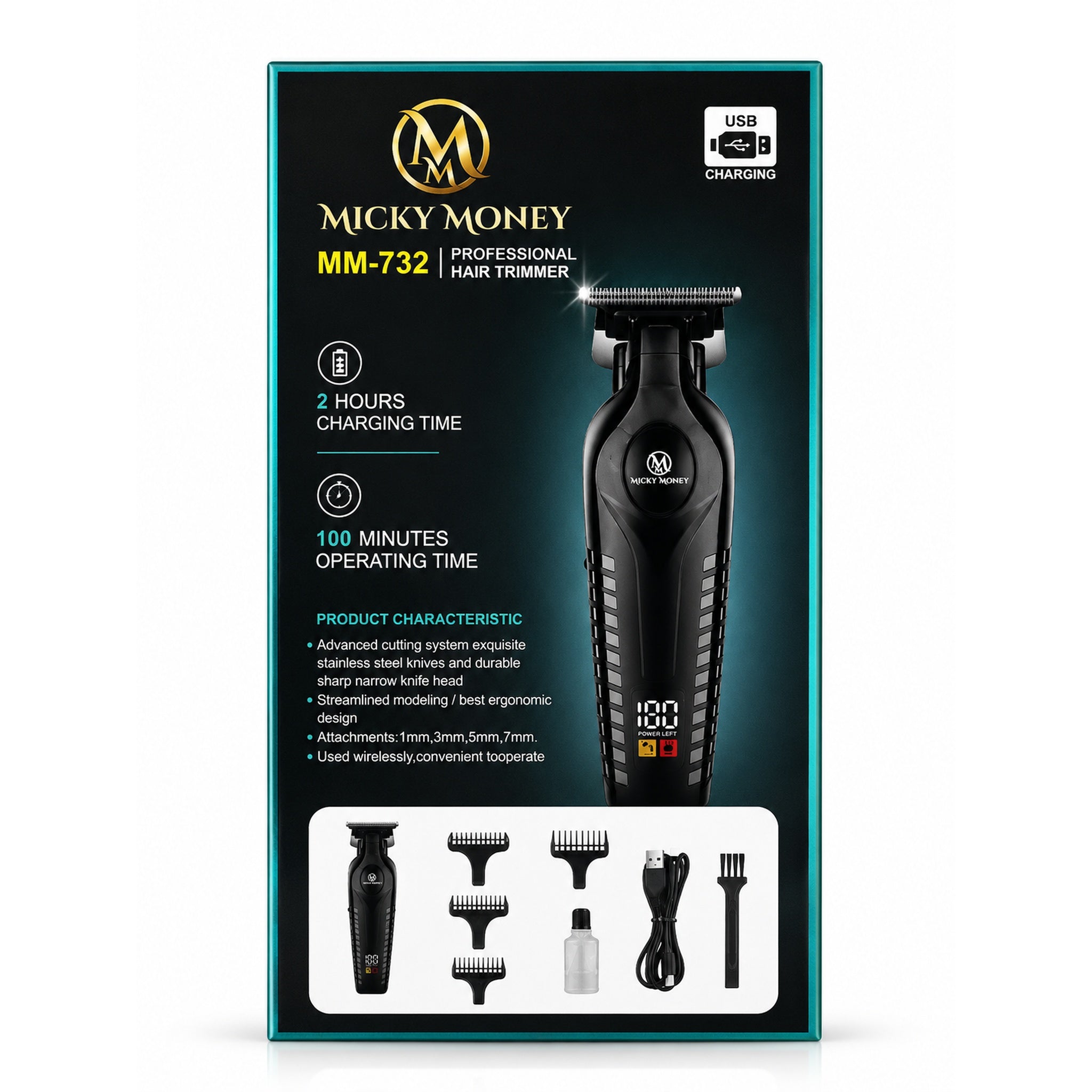 MM732 Hair Trimmer — Cordless, USB Charging