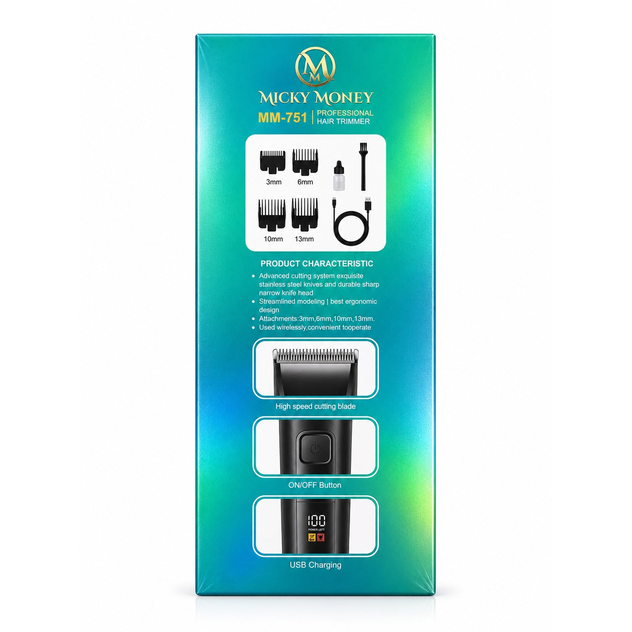 MM751 Hair Trimmer — Cordless, USB Charging