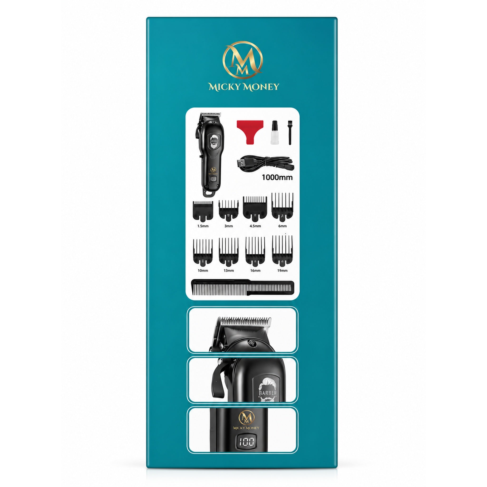 MM754 Hair Clipper — Barber Grade, 8 Guide Combs